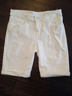 Levi's White Denim Bermuda Shorts with Rolled Hem